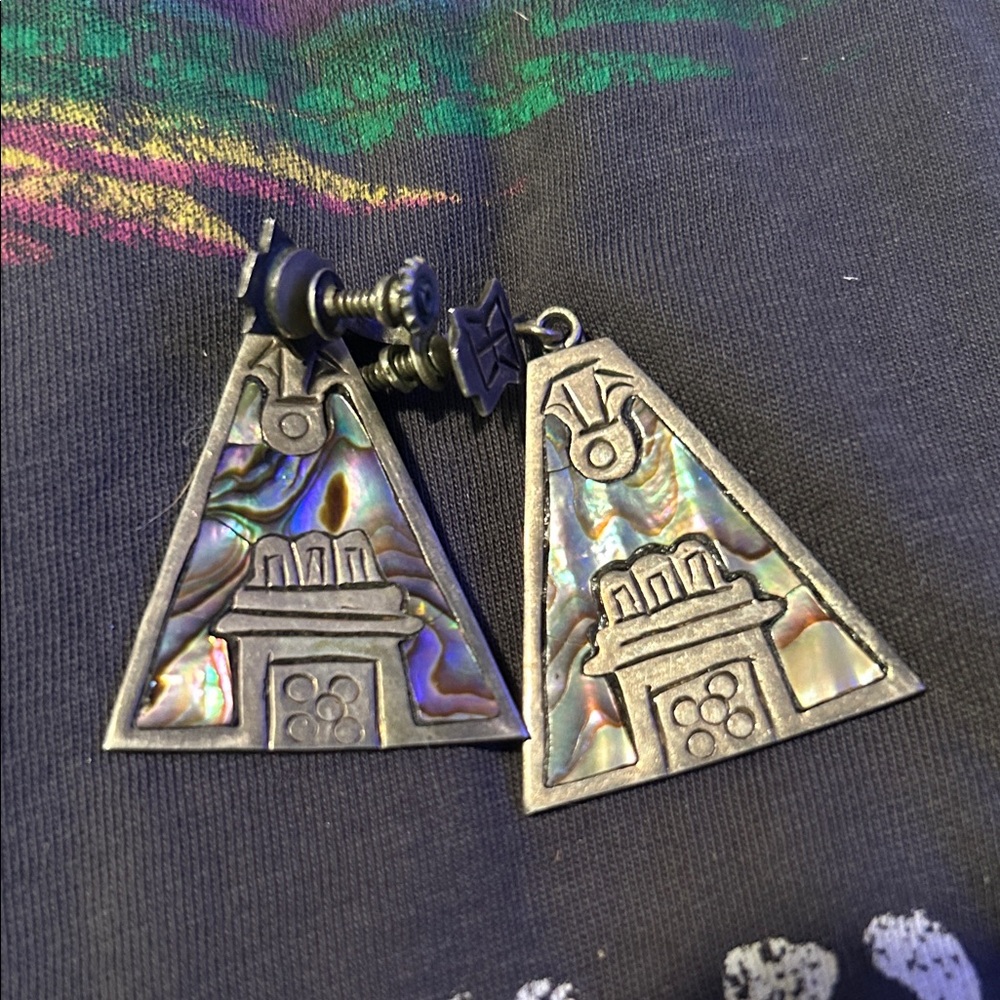 3/$20 Silver and Abalone Triangle Earrings